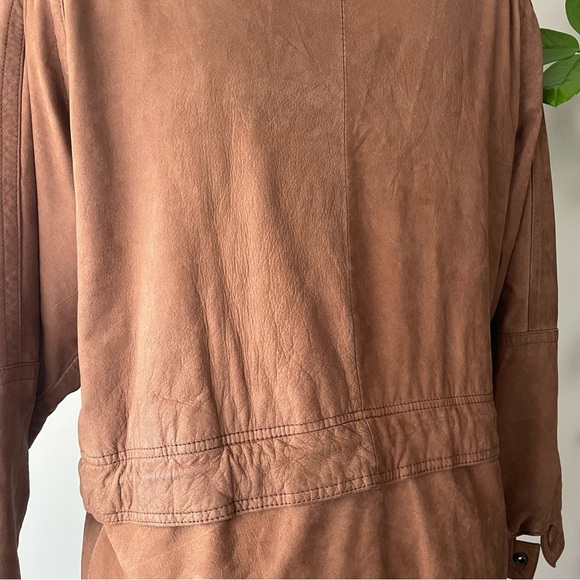 Vintage Architect Genuine Leather Zip Jacket Brown Cinchable Unisex Size Small - Picture 3 of 13